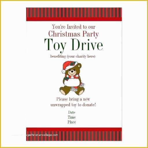 Holiday toy Drive Flyer Template Free Of Christmas Party Holiday toy Drive Invitations