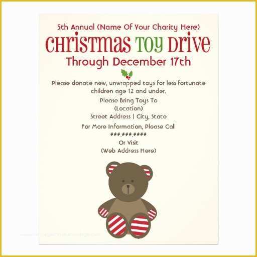 Holiday toy Drive Flyer Template Free Of Christmas toy Drive Striped Bear Flyer