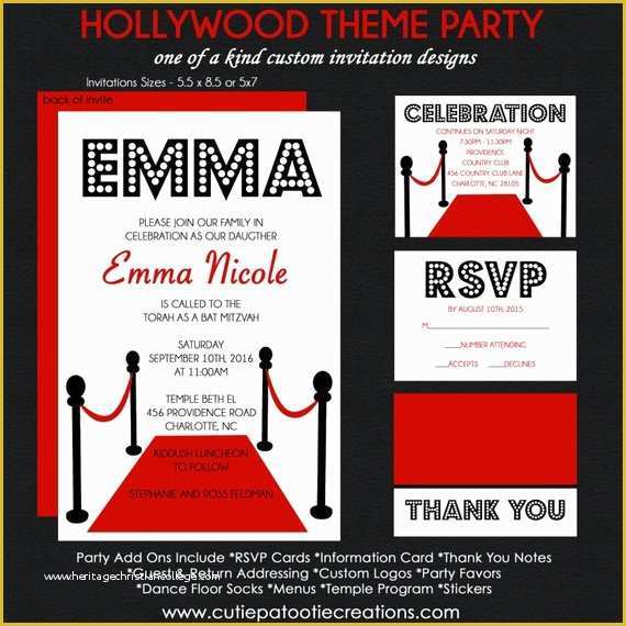 Hollywood themed Invitations Free Templates Of Hollywood Bat Mitzvah Invitation Red Carpet event Rsvp