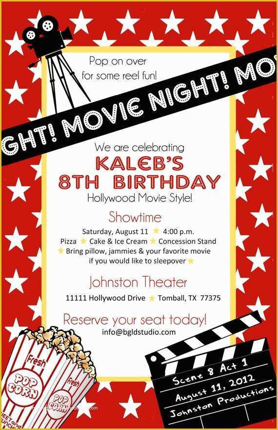 Hollywood themed Invitations Free Templates Of Items Similar to Printable File Movie or Hollywood