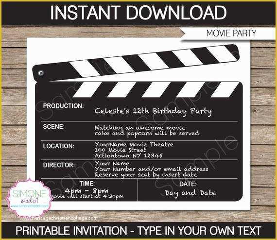 Hollywood themed Invitations Free Templates Of Movie Invitation Template Movie Night Birthday Party