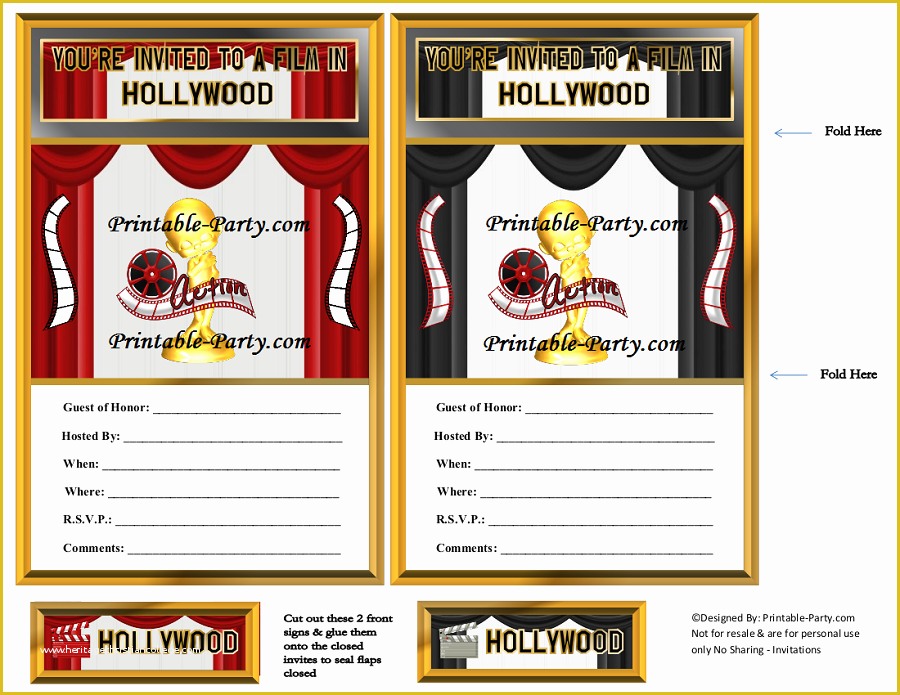 Hollywood themed Invitations Free Templates Of Printable Hollywood Movie Party Supplies