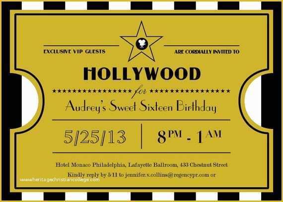 Hollywood themed Invitations Free Templates Of Printable Hollywood Sweet Sixteen Ticket Invitation