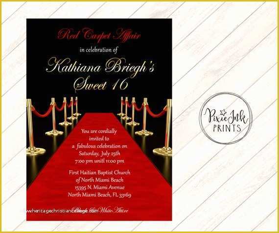 Hollywood themed Invitations Free Templates Of Red Carpet Affair Invitation Hollywood Sweet 16 Invite Red