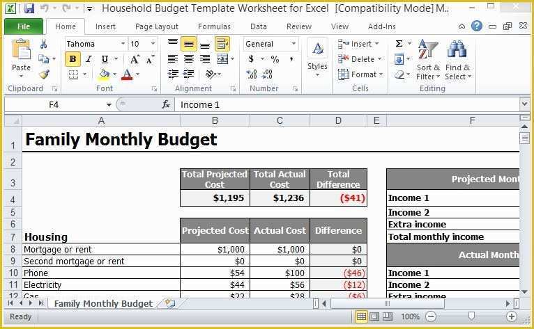 Home Budget Spreadsheet Template Free Of Household Bud Template Worksheet for Excel