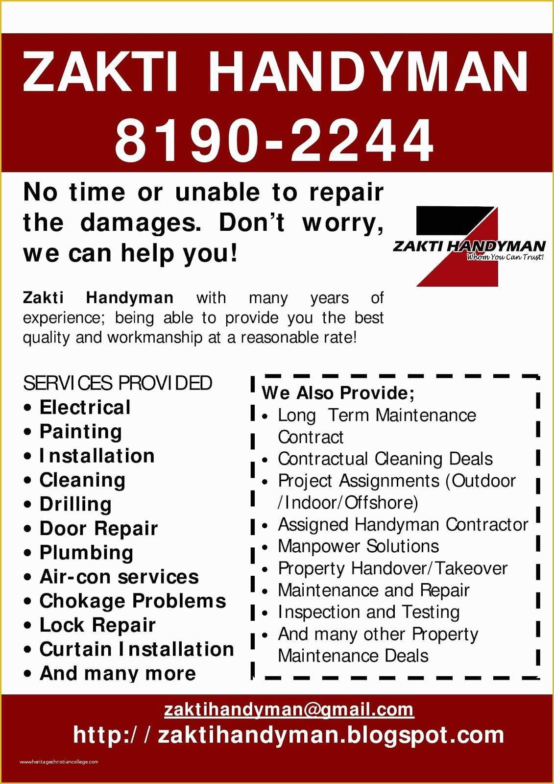Home Improvement Flyer Template Free Of Zakti Handyman 8190 2244