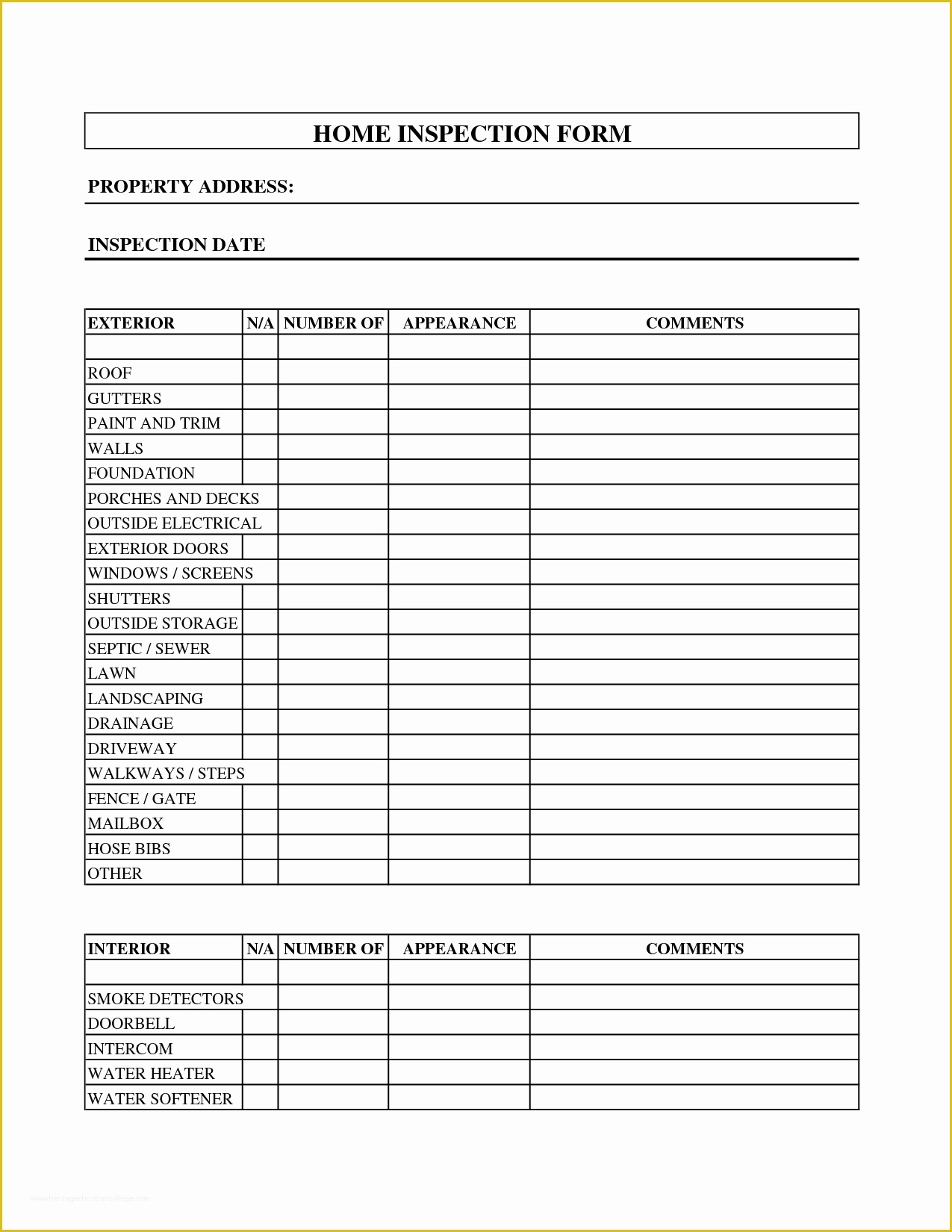 Home Inspection form Template Free Of Property Inspection form Template