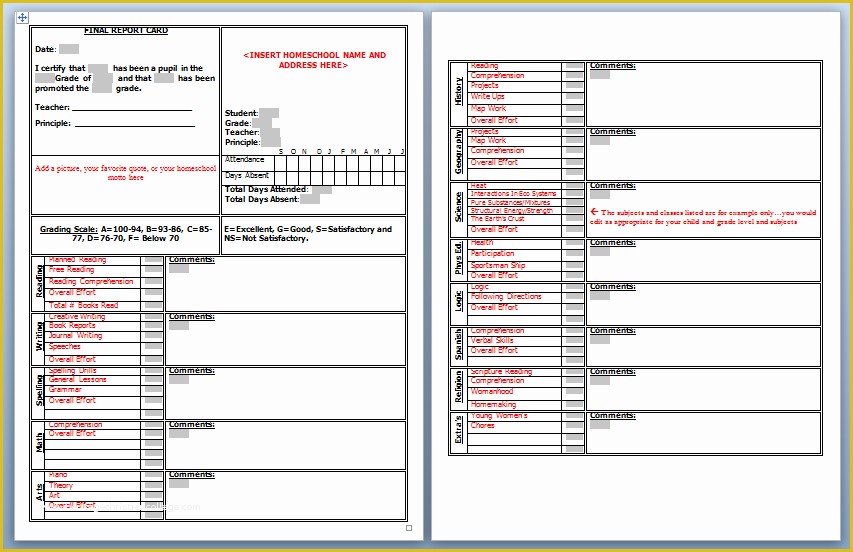 Homeschool High School Report Card Template Free Of Download Homeschool High School Report Card Template