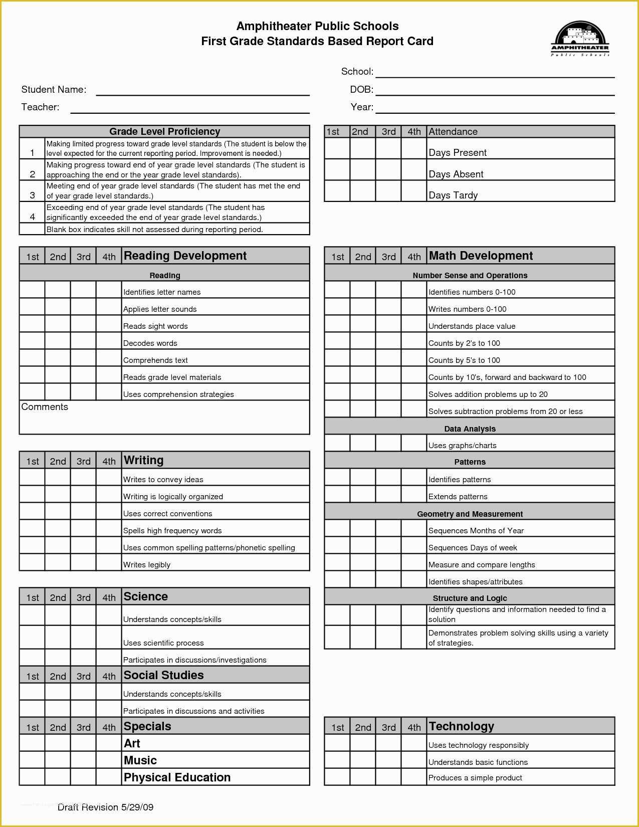 Homeschool High School Report Card Template Free Of Report Card Template