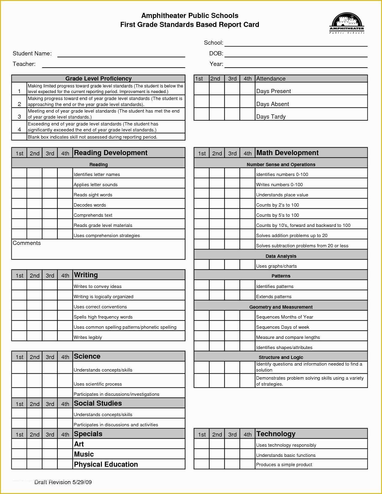 Homeschool High School Report Card Template Free Of Report Card Template