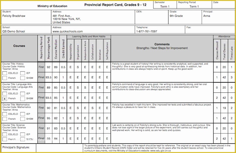 Homeschool High School Report Card Template Free Of the Tario Province Report Card Template