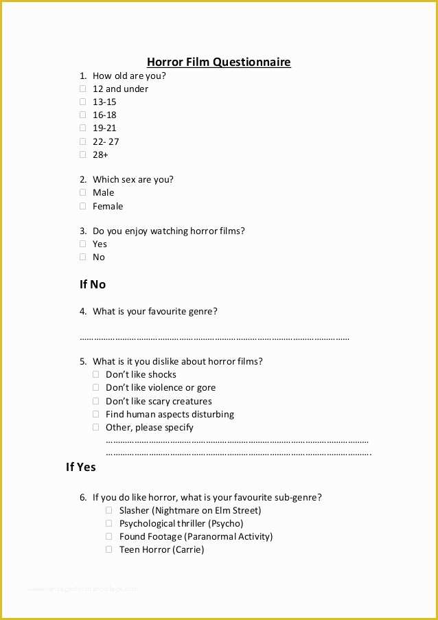 Horror Movie Trailer Template Free Of Horror Film Questionnaire