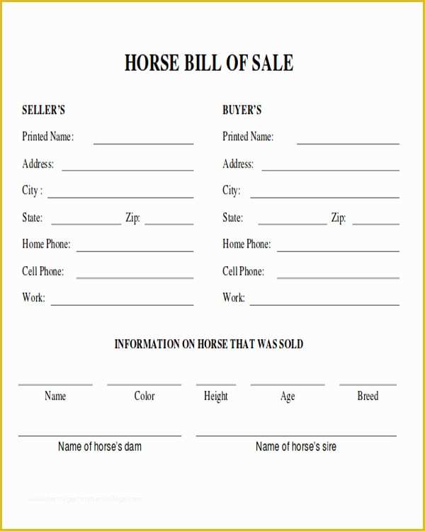 Horse Bill Of Sale Template Free Of 8 Horse Bill Of Sales