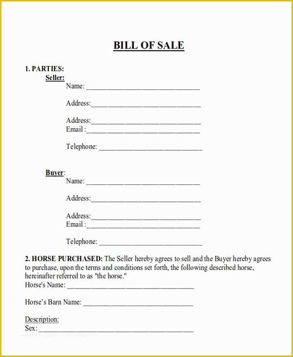 simple horse bill of sale template