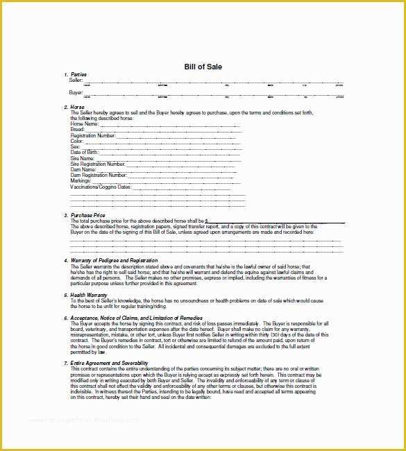 Horse Bill Of Sale Template Free Of Horse Bill Of Sale – 8 Free Sample Example format