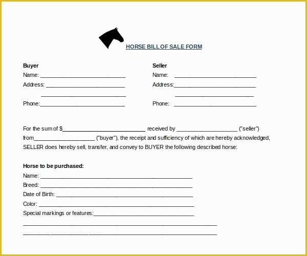 Horse Bill Of Sale Template Free Of Sample Horse Bill Of Sale forms 7 Free Documents In Pdf