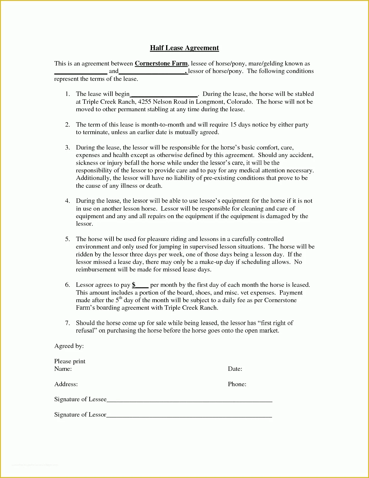 Horse Boarding Contract Template Free Of 13 Best Of Horse Lease Agreement form Free Horse