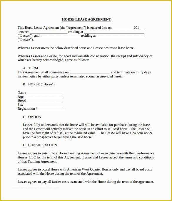 Horse Boarding Contract Template Free Of Basic Horse Lease Agreement