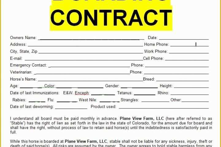 Horse Boarding Contract Template Free Of Horse Boarding Contract Sample Template form In Doc Word