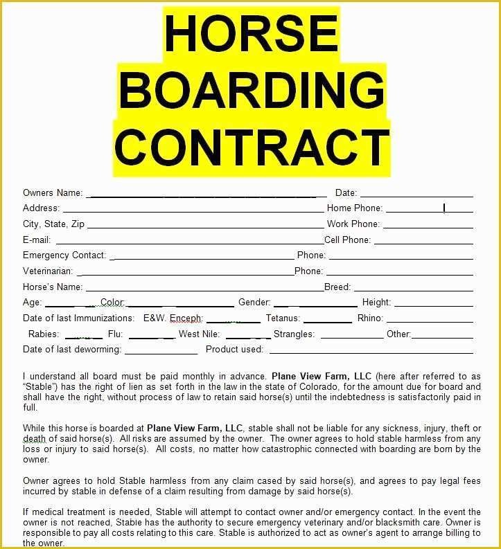 Horse Boarding Contract Template Free Of Horse Boarding Contract Sample Template form In Doc Word