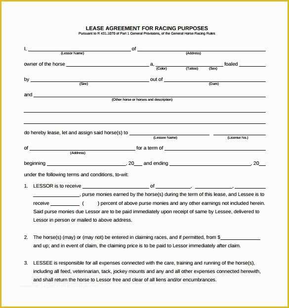 Free Printable Horse Boarding Contract
