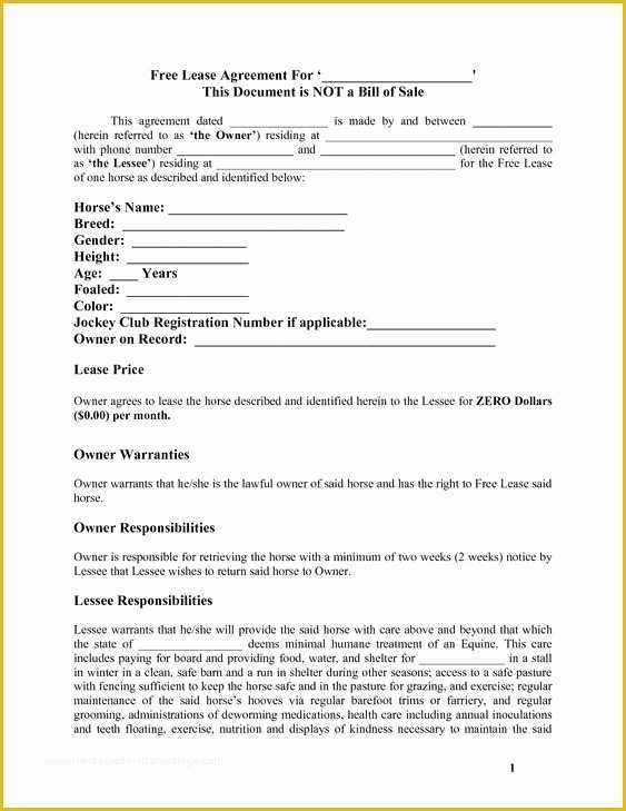 Horse Boarding Contract Template Free Of Horse Template Printable