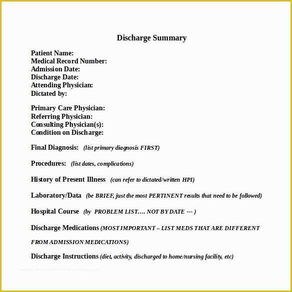 Hospital Discharge Template Free Of 11 Discharge Summary Samples