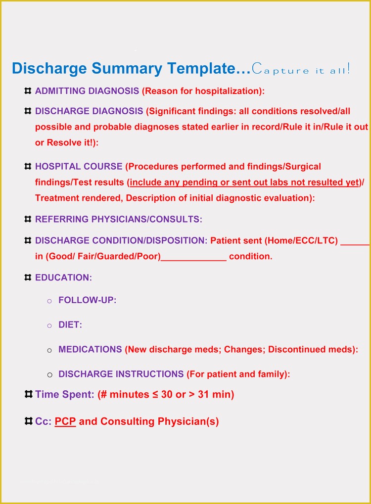 Hospital Discharge Template Free Of 11 Free Discharge Summary forms In General format