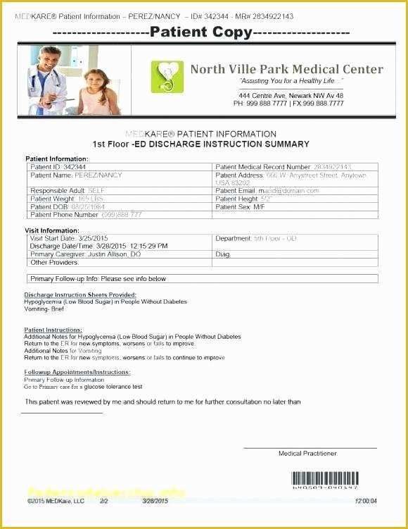 Hospital Discharge Template Free Of Hospital Discharge Papers Template Emergency Room