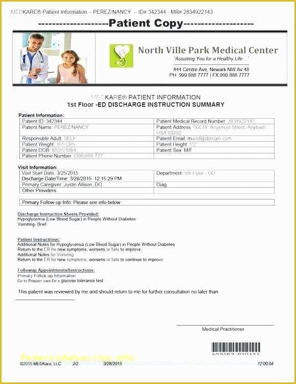 Hospital Discharge Template Free Of Hospital Discharge Papers Template Emergency Room