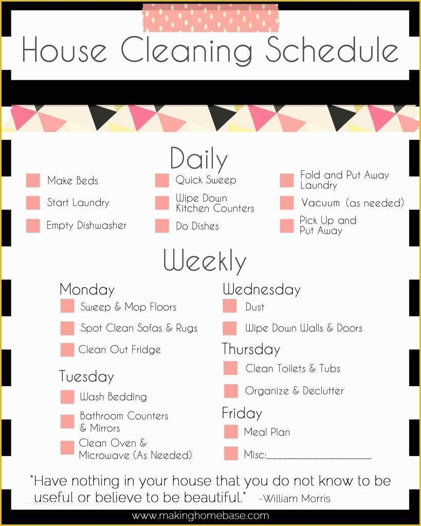 House Cleaning Checklist Template Free Of A Basic Cleaning Schedule Checklist Printable