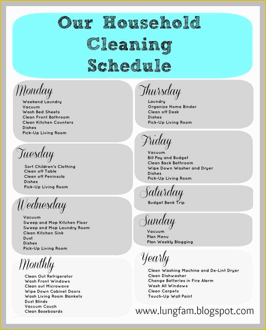 House Cleaning Checklist Template Free Of Cleaning Schedule for Large Home