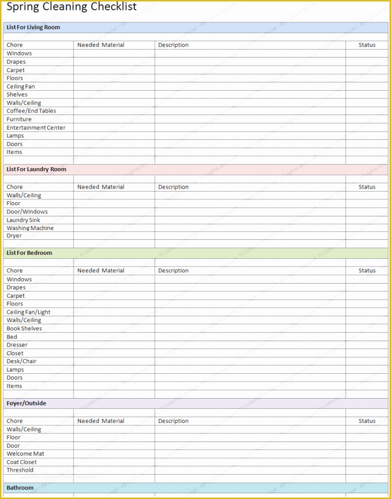 House Cleaning Checklist Template Free Of Spring Cleaning Checklist List Templates