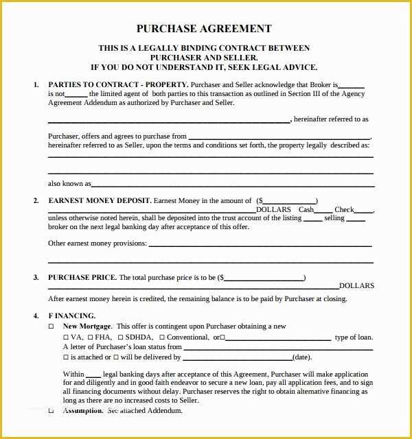 House for Sale by Owner Contract Template Free Of 14 Sample Real Estate Purchase Agreement Templates