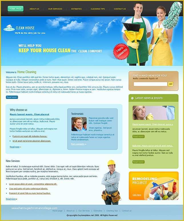 Housekeeping Website Templates Free Download Of House Cleaning Website Template