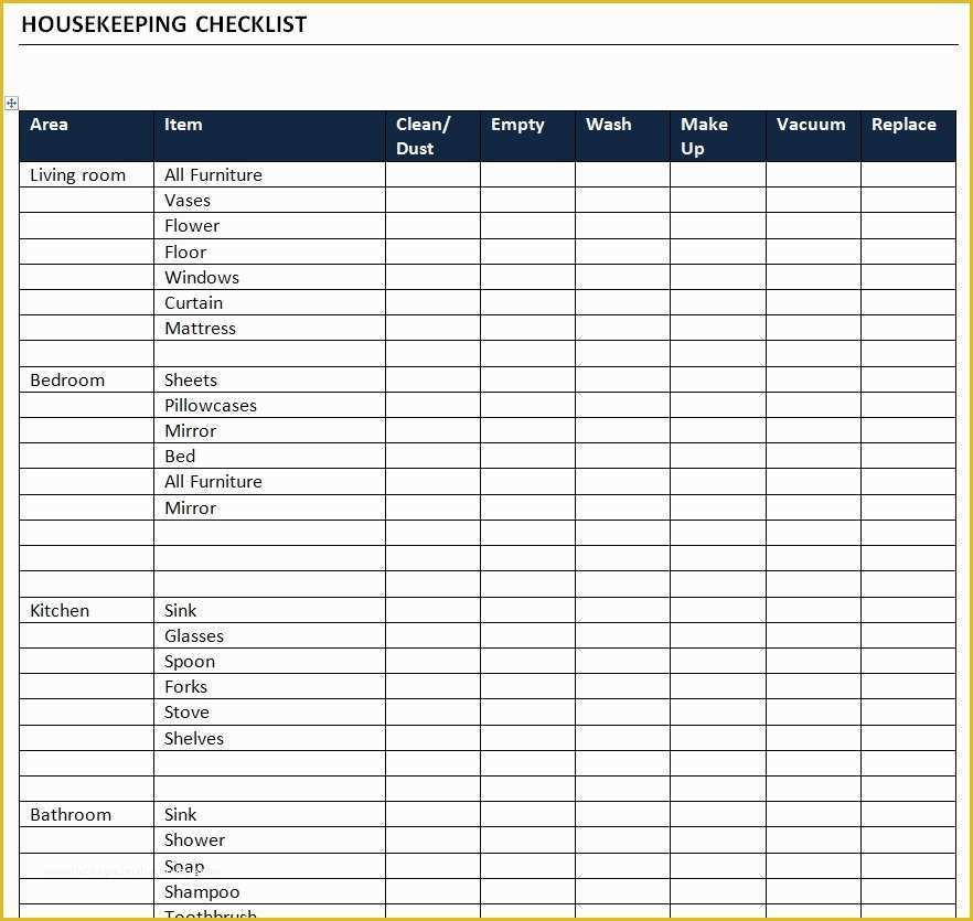 Housekeeping Website Templates Free Download Of Housekeeping Checklist Template