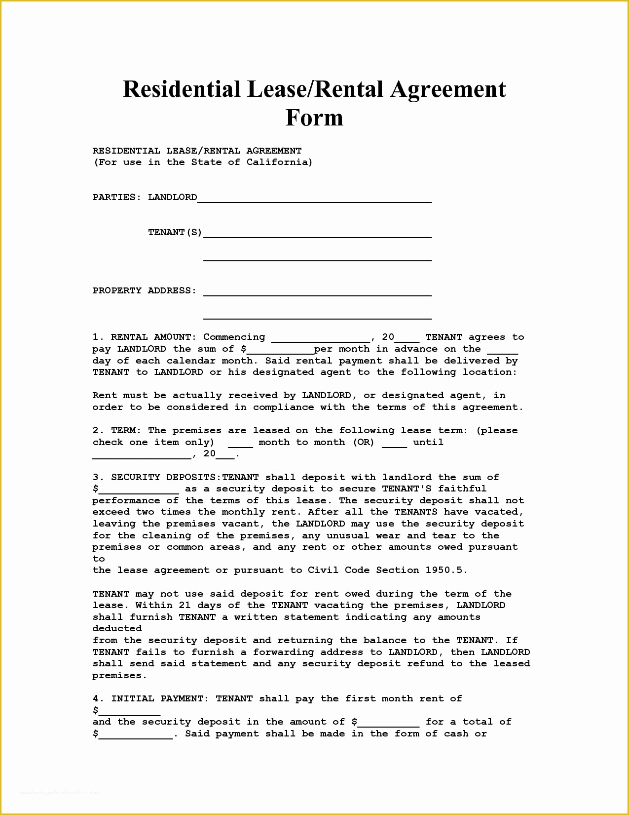 Housing Lease Template Free Of California House Lease Agreement form
