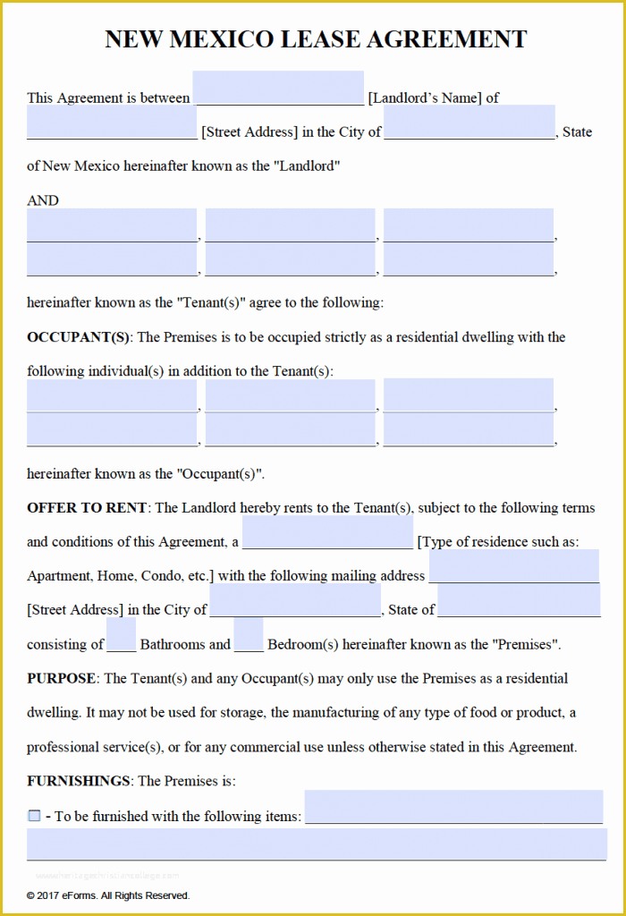 Housing Lease Template Free Of Free New Mexico Residential Lease Agreement Template