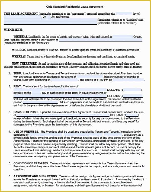 Housing Lease Template Free Of Free Ohio Residential Lease Agreement Pdf