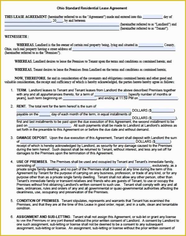 Housing Lease Template Free Of Free Ohio Residential Lease Agreement Pdf