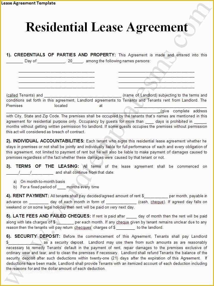 Housing Lease Template Free Of Free Residential Lease Agreement