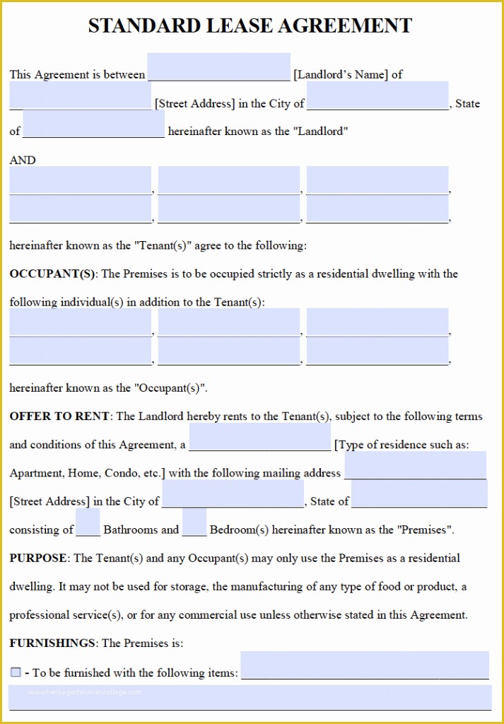 Housing Lease Template Free Of Rental Agreement form Pdf