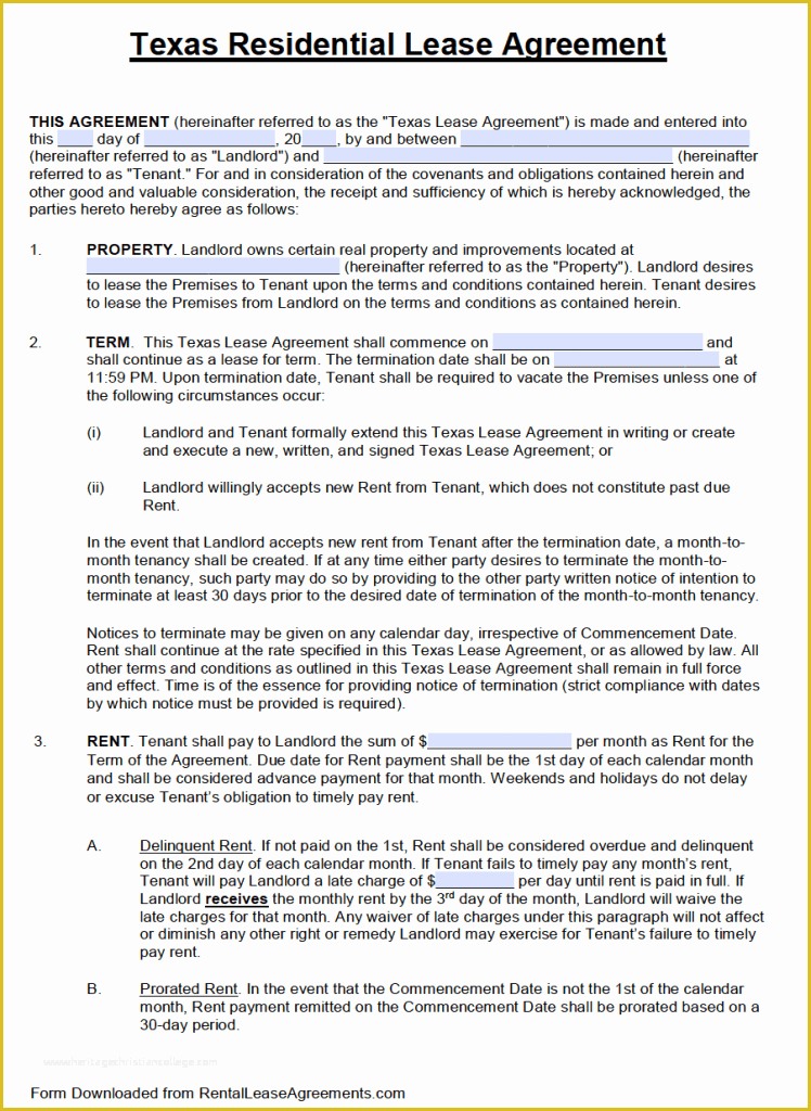 Housing Lease Template Free Of Texas Lease Agreement