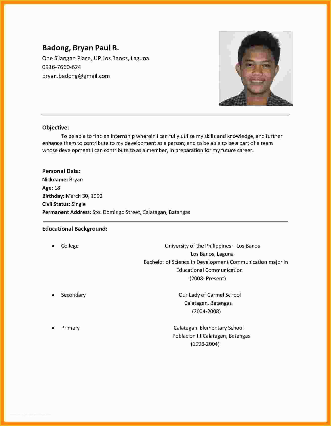 How to Make A Resume Free Template Of 5 Cv Sample for Job Application Pdf