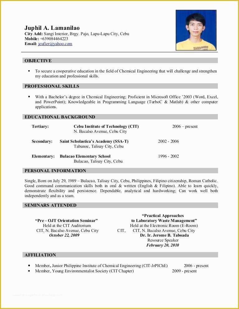 How to Make A Resume Free Template Of Ojt Resume