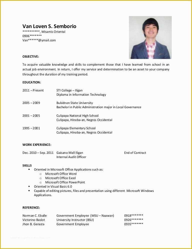 How to Make A Resume Free Template Of Sample Resume for Ojt