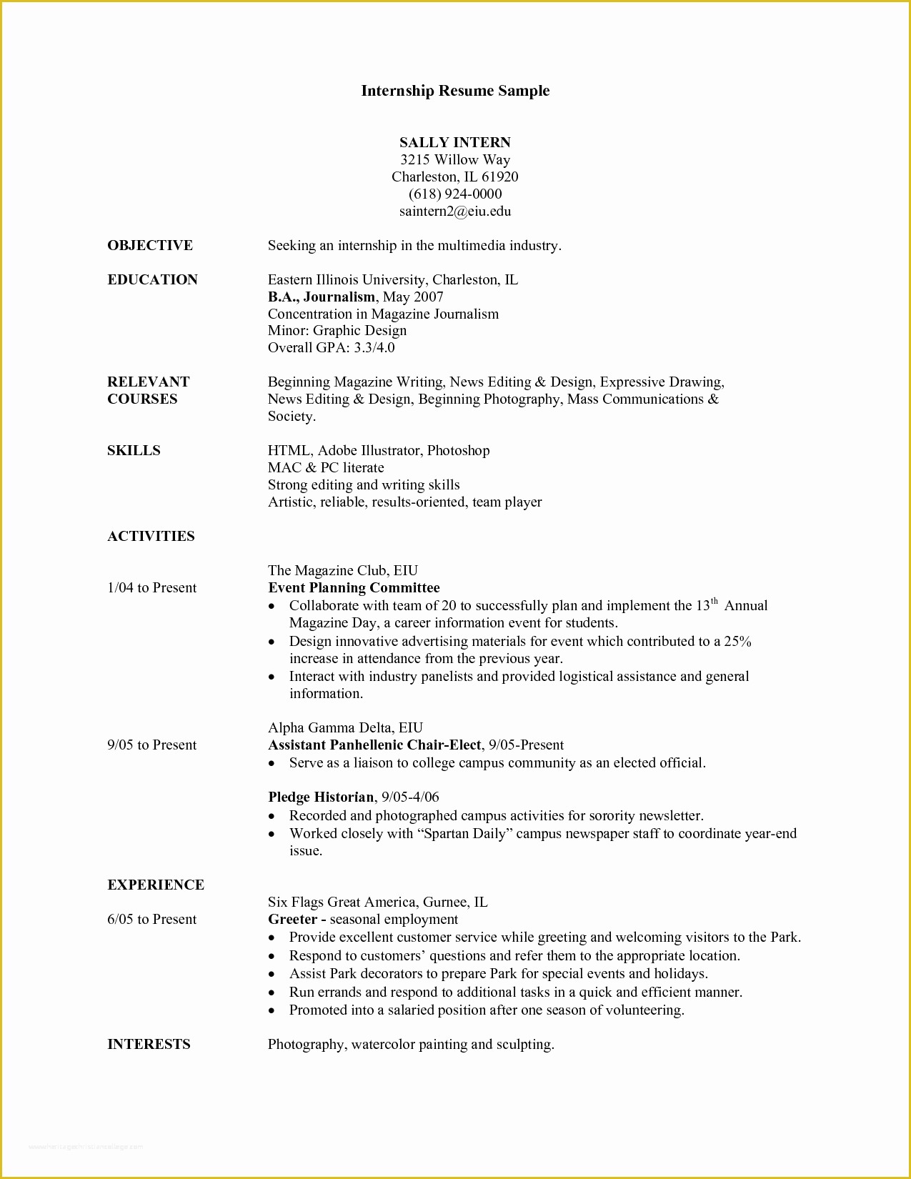 How to Write A Resume Template Free Of College Student Resume for Internship