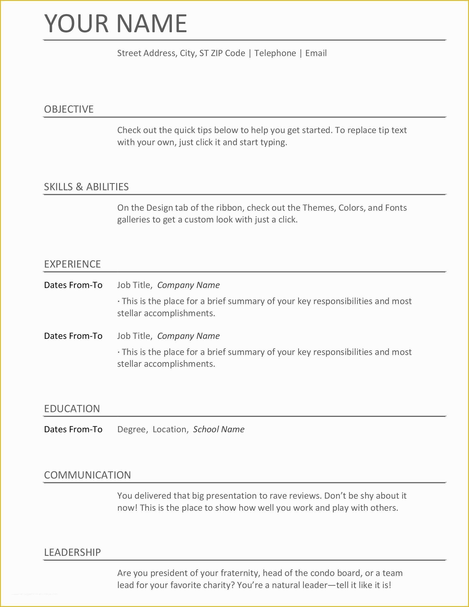 How to Write A Resume Template Free Of Resumes and Cover Letters Fice