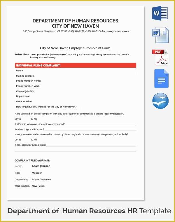 Hr Documents Templates Free Of 10 Hr Plaint forms