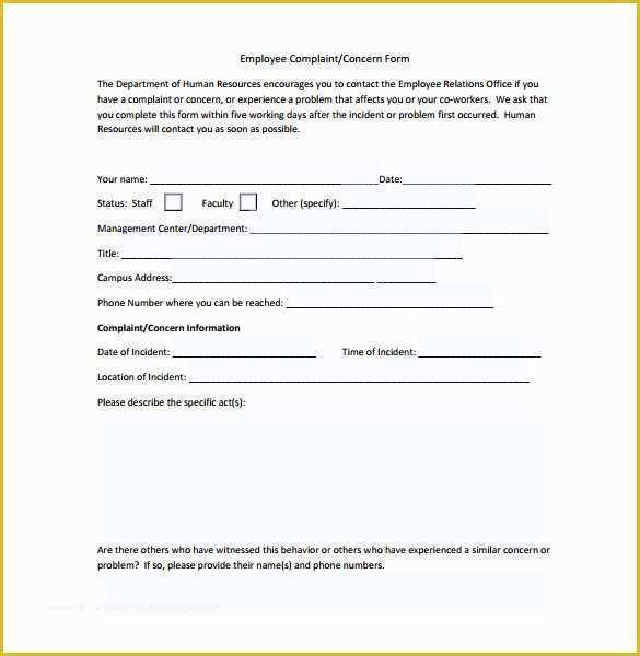 Hr Documents Templates Free Of 23 Hr Plaint forms Free Sample Example format
